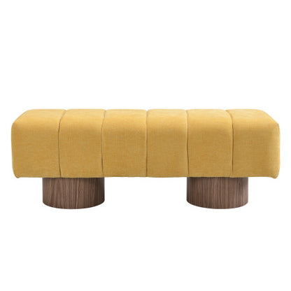 Upholstered Dining Bench for Dining Room, No-Assembly End of Bed Entryway Bench Ottoman for Bedroom Living Room, Yellow Chenille Fabric, 300 LBS Weight Capacity