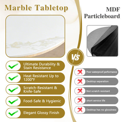 Rock slab circular tabletop non adjustable (39 inches high) bar table, bar table with silver legs and base (white)