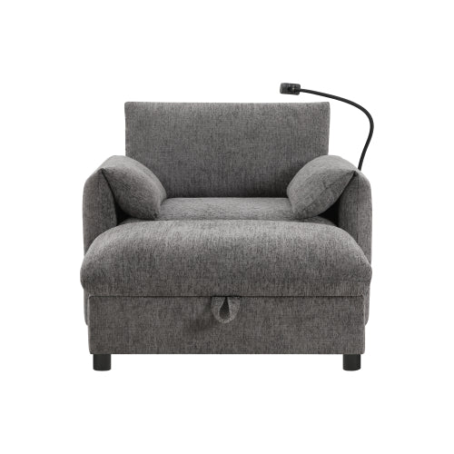 37 inch  Modern Cloud Chenille Armchair with Storage Ottoman, Charger & Phone Holder