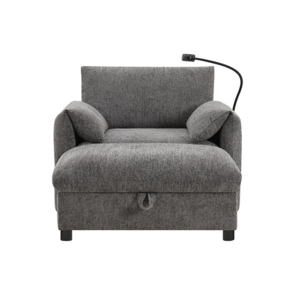 37 inch  Modern Cloud Chenille Armchair with Storage Ottoman, Charger & Phone Holder