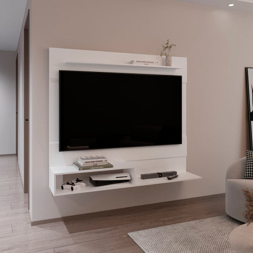 White Foldable Floating Wall-Mounted Entertainment Center for TVs Up To 55 Inch
