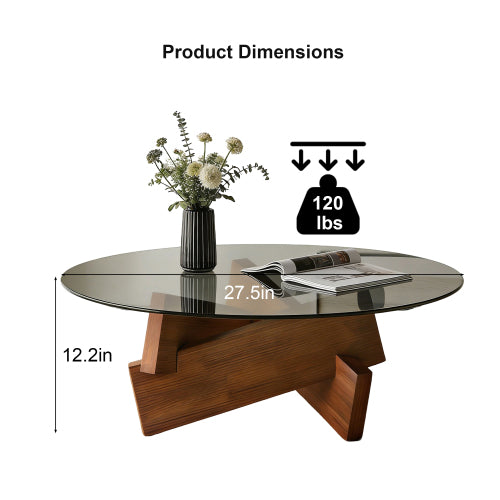27.5inch  Round Mid Century Coffee Table, Walnut