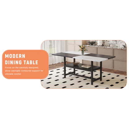 71-Inch Modern Two-Tone Dining Table with Storage Shelf for 6-8