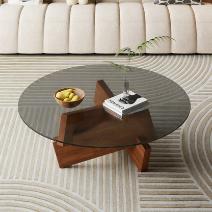 27.5inch  Round Mid Century Coffee Table, Walnut