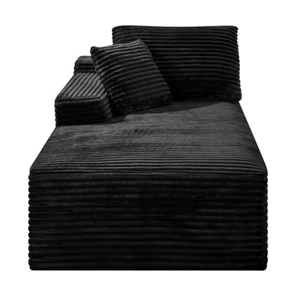 Black Corduroy Leg-Free Floor-Hugging Compressed Armless Single Modular Accent Chair for Living-Room Bedroom