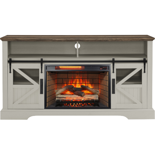 60 Inch Electric Fireplace Entertainment Center With Door Sensor-Jasmine white color