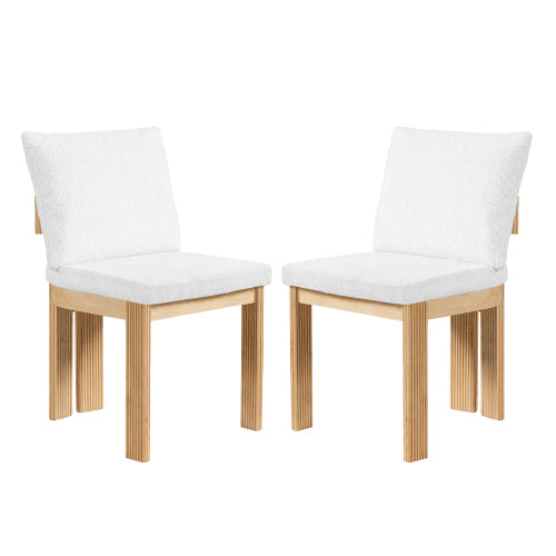 Set of 2 Beige Boucle Dining Chairs with Rubber Wood Frame, Indoor Kitchen & Dining Room Chairs