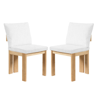 Set of 2 Beige Boucle Dining Chairs with Rubber Wood Frame, Indoor Kitchen & Dining Room Chairs