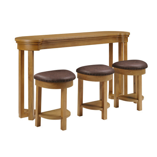 4 Piece Bar Table Set with3 PU Upholstered Bar Stools, Breakfast Table with 3 Padded Stools Solid Wood Counter Height Dining Table Set for Living Room, Dining Room. Natural