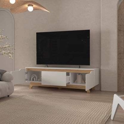 71.1 Inch White Two-Door Particleboard Entertainment Center with Single Drawer TV Stand