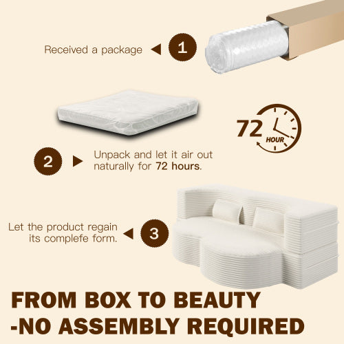 Beige White FullSize PlushCorduroy Convertible Floor SofaBed,2 Pillows