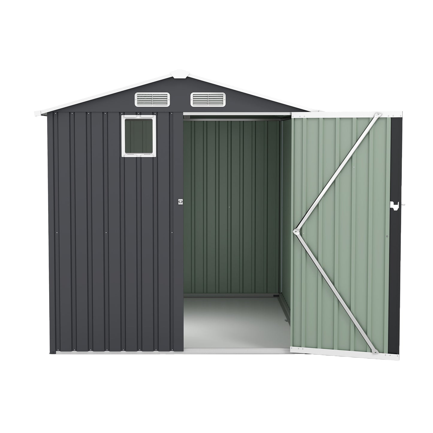 6x8FT Outdoor Steel Storage Shed with Clear Window, Lockable Doors, Compact Metal Tool Shed for Garden, Backyard, Patio, Utility, and Bike Storage,dark gray