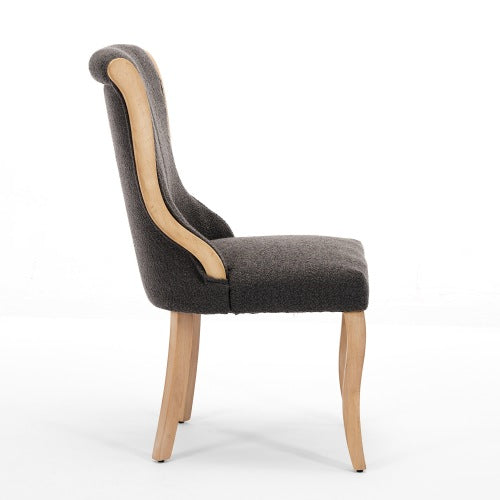 Set of 2 Gray Snow Velvet Mid-Century Dining Chairs, Curved Solid Wood Trim & Sculpted Leg Accent Chairs