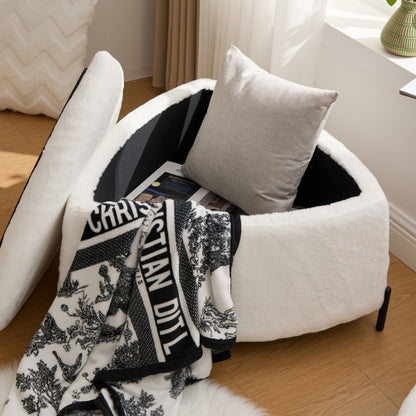 29.9 Inch Ivory 2-Piece Faux Fur Storage Ottoman Set, Nesting Footstool with Reversible Lid & Metal Legs, 275 LBS Capacity