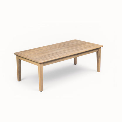 Outdoor Acacia Wood Loveseat with Coffee Table, Light Teak Frame, Beige Cushion