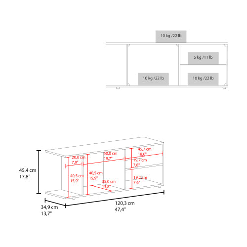 17.8 Inch Modern Black Low Profile TV Stand with 4 Shelves & 4 Sturdy Support Legs