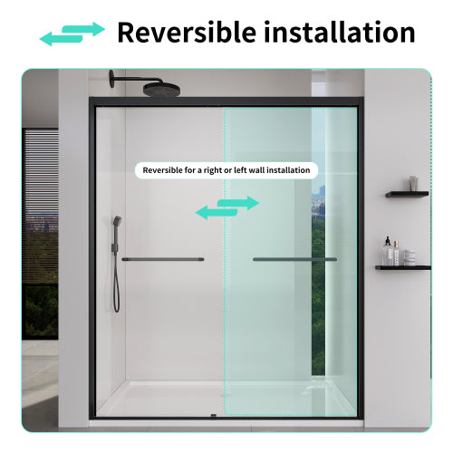 56-60*72 INCH Frame Double Sliding soft-close Shower Doors, Bathroom Sliding Shower Door, (6mm) Thick SGCC Tempered Glass Door For Bathroom Door ,Matte Black