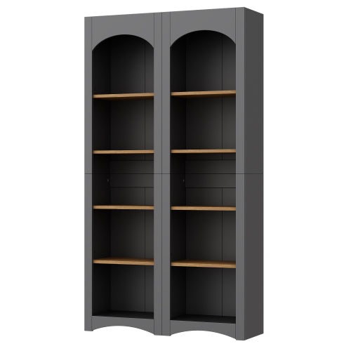 72''H Grey Farmhouse 5-Tier Combined Bookshelf Adjustable Shelf Home Pantry Storage Cabinet Set