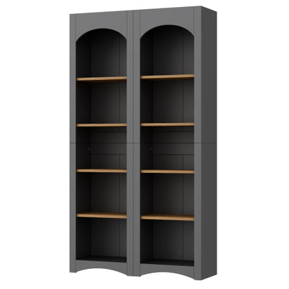 72''H Grey Farmhouse 5-Tier Combined Bookshelf Adjustable Shelf Home Pantry Storage Cabinet Set