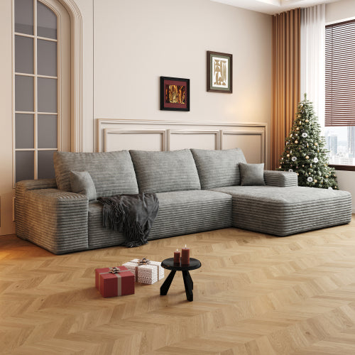 107" Cloud Sectional Couch with L-Shape Chaise,Modern Modular Sofa with Deep Seat, Upholstered Couches for Living Room Bedroom,No Assembly Required, Grey(Plush Corduroy Fabric)
