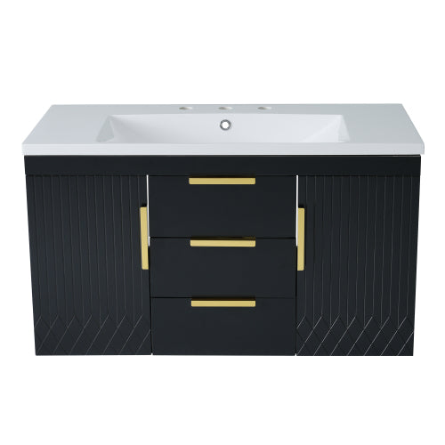 36'' Wall Mounted Bathroom Vanity with Resin Sink, Floating Bathroom Storage Cabinet with 2 Drawers, Solid Wood Bathroom Cabinet (Same as N710S236003B)