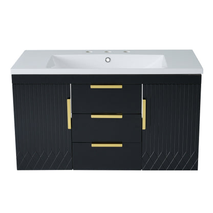 36'' Wall Mounted Bathroom Vanity with Resin Sink, Floating Bathroom Storage Cabinet with 2 Drawers, Solid Wood Bathroom Cabinet (Same as N710S236003B)