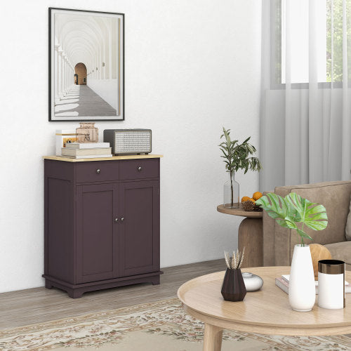 Sideboard with Solid Wood Countertop, Modern Kitchen Storage Cabinet, Coffee Bar Cabinet with 2 Drawers, Doors and Adjustable Shelf, Coffee