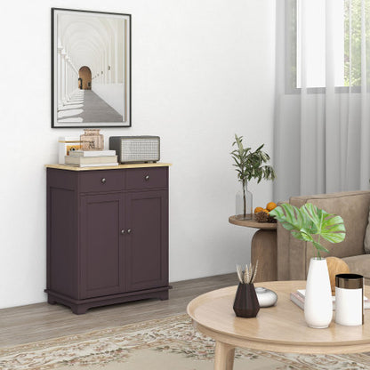 Sideboard with Solid Wood Countertop, Modern Kitchen Storage Cabinet, Coffee Bar Cabinet with 2 Drawers, Doors and Adjustable Shelf, Coffee