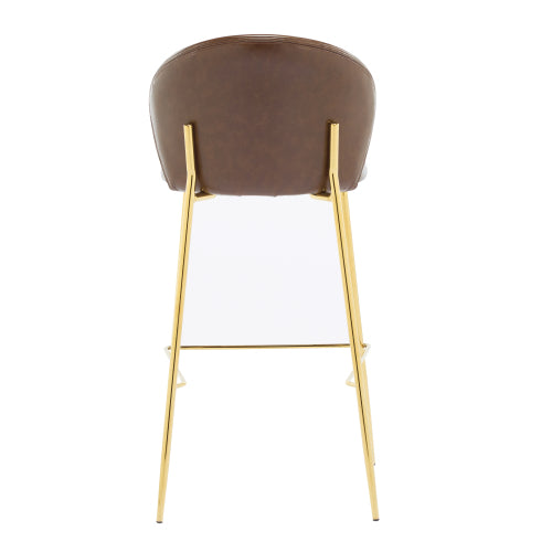 Indoor Upholstered Bar Stool, Dark Brown Faux Leather with Metal Frame, Set of 2