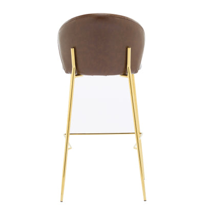 Indoor Upholstered Bar Stool, Dark Brown Faux Leather with Metal Frame, Set of 2