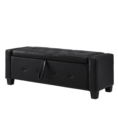 Black Tufted PU Faux Leather 48 inch Storage Ottoman Bench, Hallway Bedroom Storage Seat