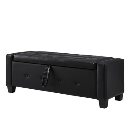 Black Tufted PU Faux Leather 48 inch Storage Ottoman Bench, Hallway Bedroom Storage Seat