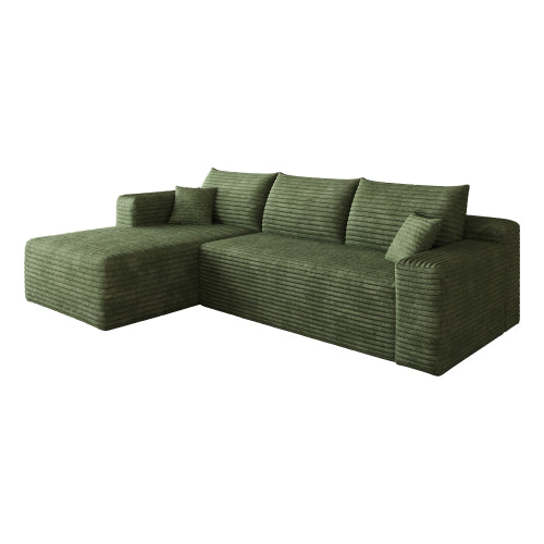 95 inch  Green Plush Corduroy U-Shaped Cloud Modular Sofa, No Assembly