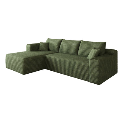 95 inch  Green Plush Corduroy U-Shaped Cloud Modular Sofa, No Assembly