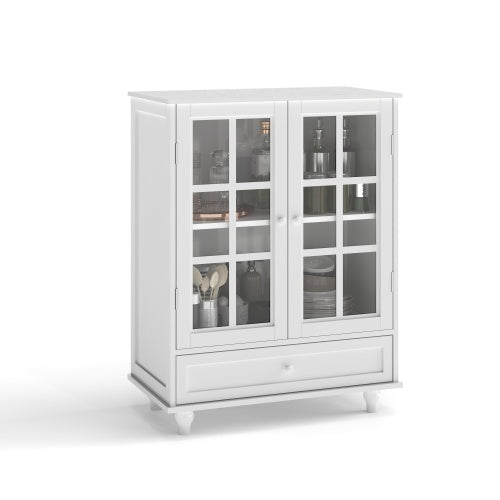 White Modern Tempered Glass Door Buffet Cabinet Home Storage Sideboard