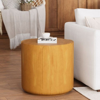 19.29"H Round Outdoor Indoor Side Table, Modern Wood Grain Patio Garden Stool, Sturdy MGO (Magnesium Oxide) Waterproof, No-Assembly Table for Patio, Garden, Backyard, Living Room (Wood Color)