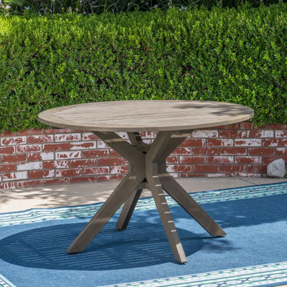Stanford Outdoor Round Acacia Wood Dining Table with X Base, Gray Finish