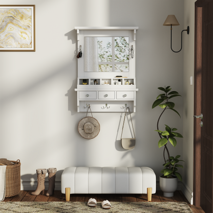 Floating Makeup Vanity with Big Mirror, Wall-Mounted Storage Vanity with Drawers, Pockets & Hooks, Space-Saving Decorative Home Organizer for Small Space, White