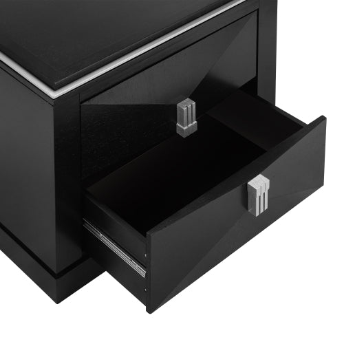 Mid-Century Modern Nightstand, 2 Drawers Wide Sofa Side Table,Wood Diamond Shaped End Table with Storage,Closet with Heavy Duty Base,Small Bedside Table for Bedroom,Living Room,Entrance,Black