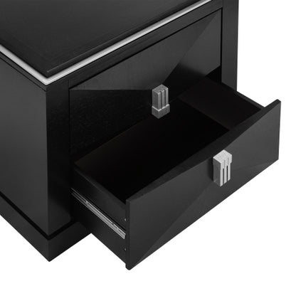 Mid-Century Modern Nightstand, 2 Drawers Wide Sofa Side Table,Wood Diamond Shaped End Table with Storage,Closet with Heavy Duty Base,Small Bedside Table for Bedroom,Living Room,Entrance,Black