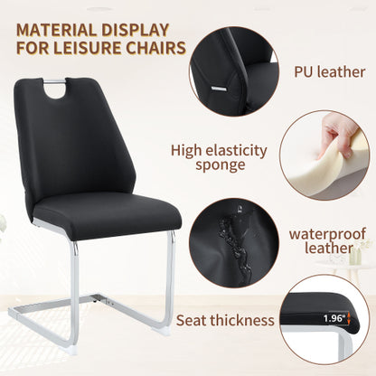 Set of 2 Black Gold Mesh PU High Back Dining Chairs, Silver Back Ring Chrome Pull Handle Solid Iron Frame
