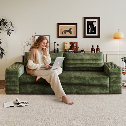 71-Inch Green Corduroy Deep-Seat 3-Seater Sofa No-Assembly for Living-Room Bedroom Apartment Conference Room