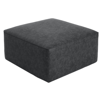 Black Square PU Leather Modular Ottoman, 29.5 inchW Sectional Footrest with Pocket Coil Spring Support