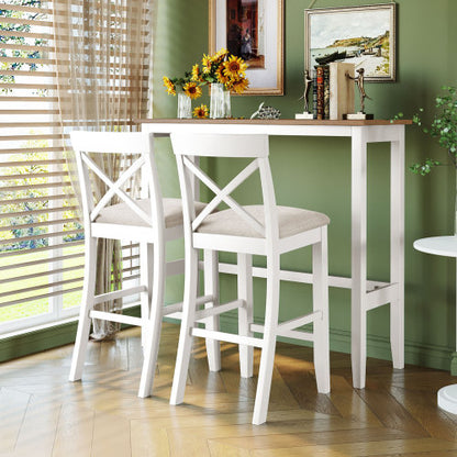 Farmhouse 48inch Rectangular Wood Bar Height Dining Set Kitchen Breakfast Nook with 2 Chairs for Small Places,Brown+White+Beige