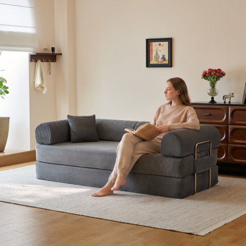 78.8 inch  Grey Corduroy Convertible Sofa Bed, Loveseat