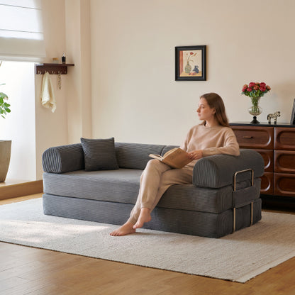 78.8 inch  Grey Corduroy Convertible Sofa Bed, Loveseat
