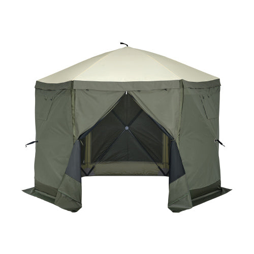 Pop Up Gazebo Tent, Pop-Up Screen Tent 6 Sided Canopy Sun Shelter with 6 Removable Privacy Wind Cloths & Mesh Windows, 10x10FT Quick Set Screen Tent with Mosquito Netting, Army Green