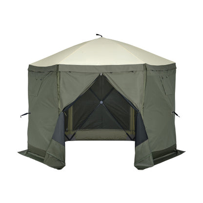 Pop Up Gazebo Tent, Pop-Up Screen Tent 6 Sided Canopy Sun Shelter with 6 Removable Privacy Wind Cloths & Mesh Windows, 10x10FT Quick Set Screen Tent with Mosquito Netting, Army Green
