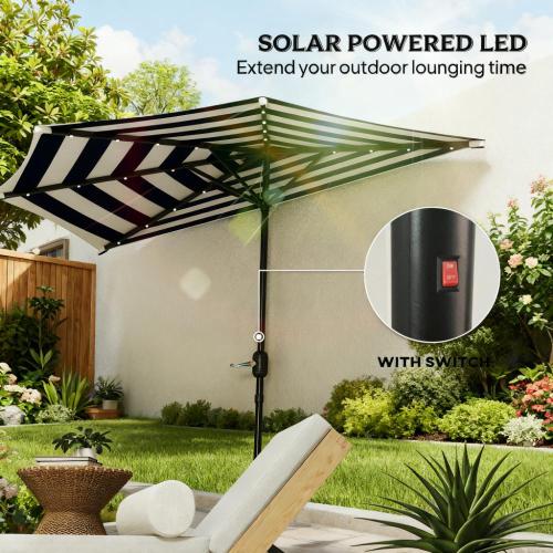 UPF 30+ Small Balcony Umbrella,Half Umbrella Outdoor Patio Umbrella,Vented Half Patio Umbrella with Crank Ribs, Porch Umbrella