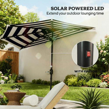 UPF 30+ Small Balcony Umbrella,Half Umbrella Outdoor Patio Umbrella,Vented Half Patio Umbrella with Crank Ribs, Porch Umbrella